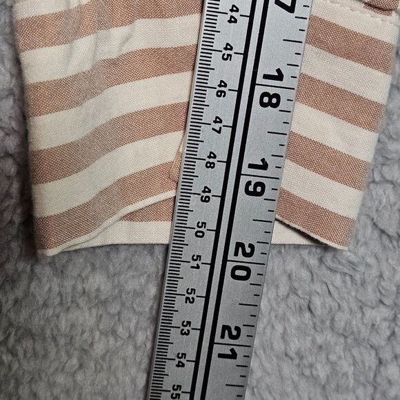 Striped Button-Up Shirt  Womans Crochet Back Panel Beige White Size Med Boho - Picture 8 of 13